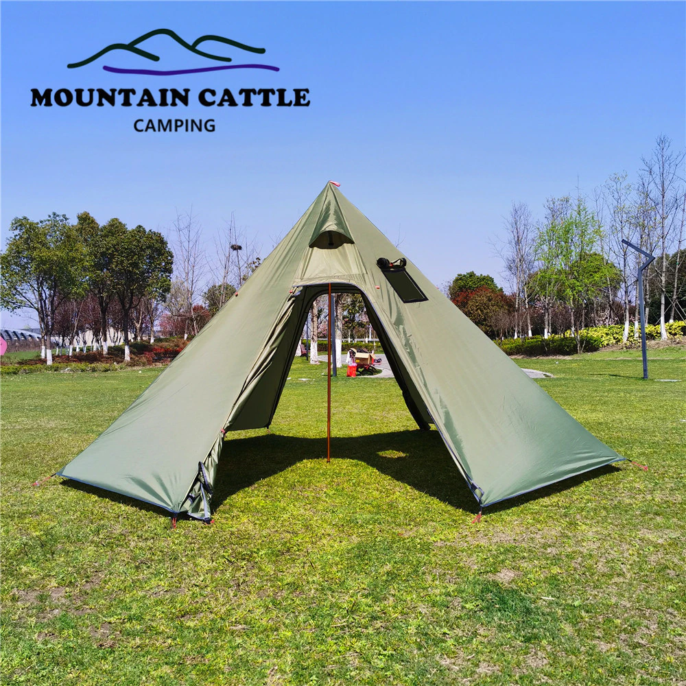 Cheap Goat Tents Winter Ultralight Outdoor Camping Teepee 210T Plaid Pyramid Tent with Snow Skirt Large Rodless Tent Backpacking Hiking Tents Tents 